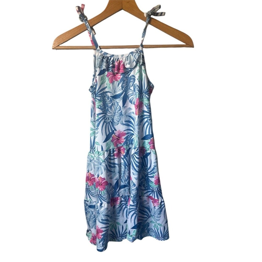 Tommy Bahama Girls Floral  Sleeveless Shift Dress Pink & Blue Size 7 Summer